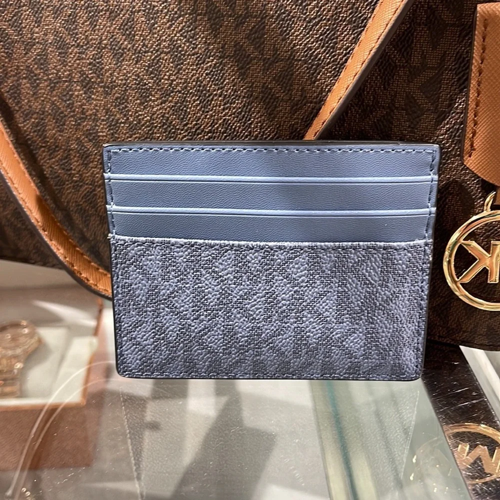Michael Kors Cooper Graphic Logo Tall Card Case Denim Multi Denim Multi NWT